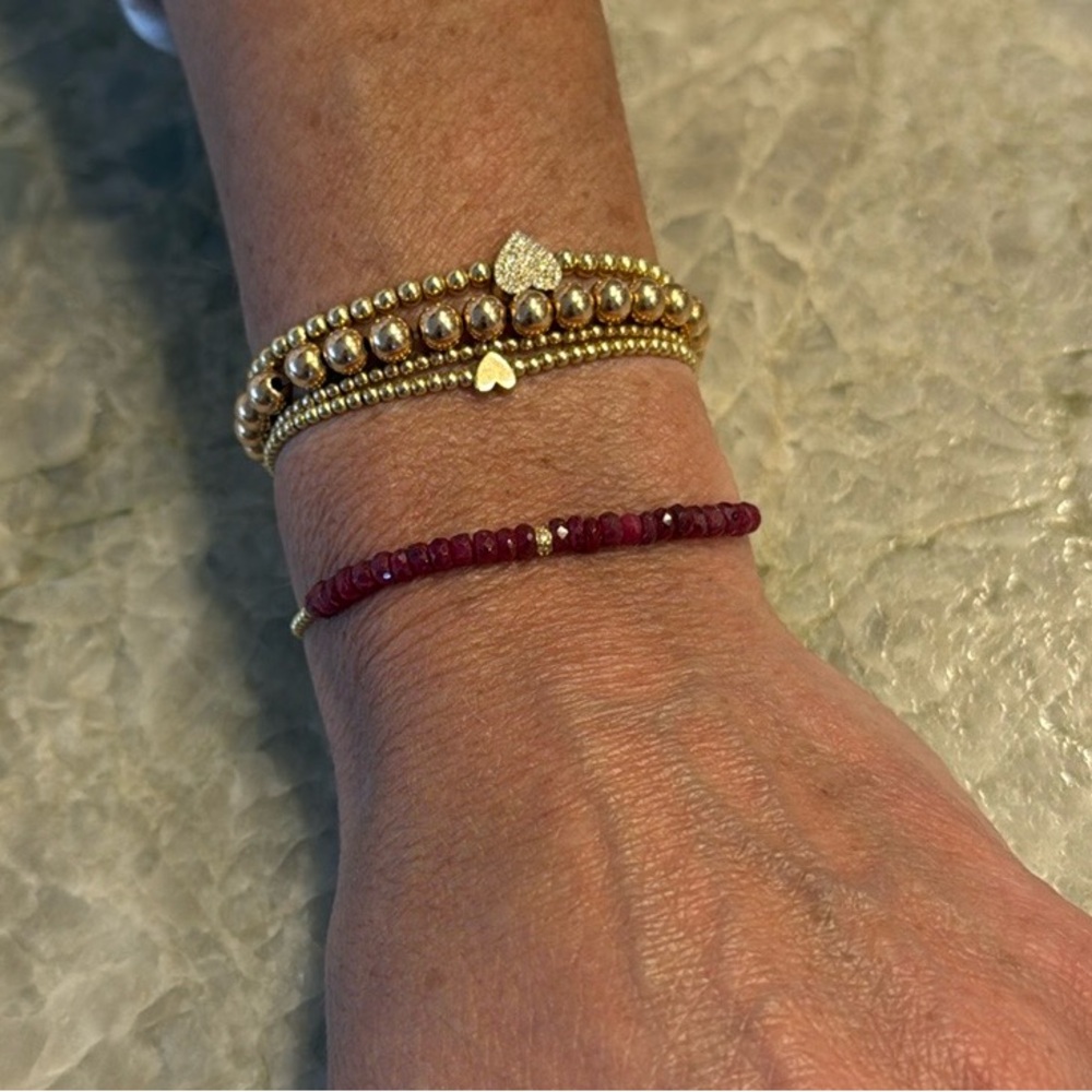 Karen Lazar 2MM Yellow Gold Filled Bracelet with Ruby and 14K Diamond Rondelle